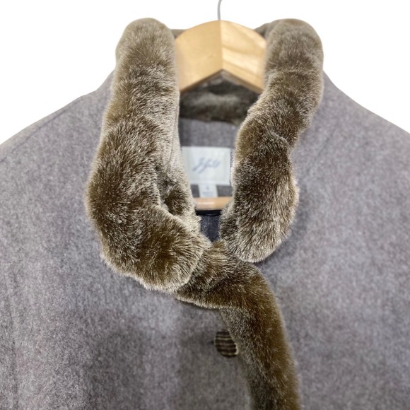 J. Jill Wool Blend Faux Fur Trim Coat Gray Button Front Women S - Picture 4 of 7